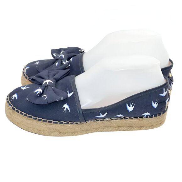 Kate Spade Navy Blue White Birds Canvas Leather Espadrilles Loafers Sandals 8 - Picture 6 of 10